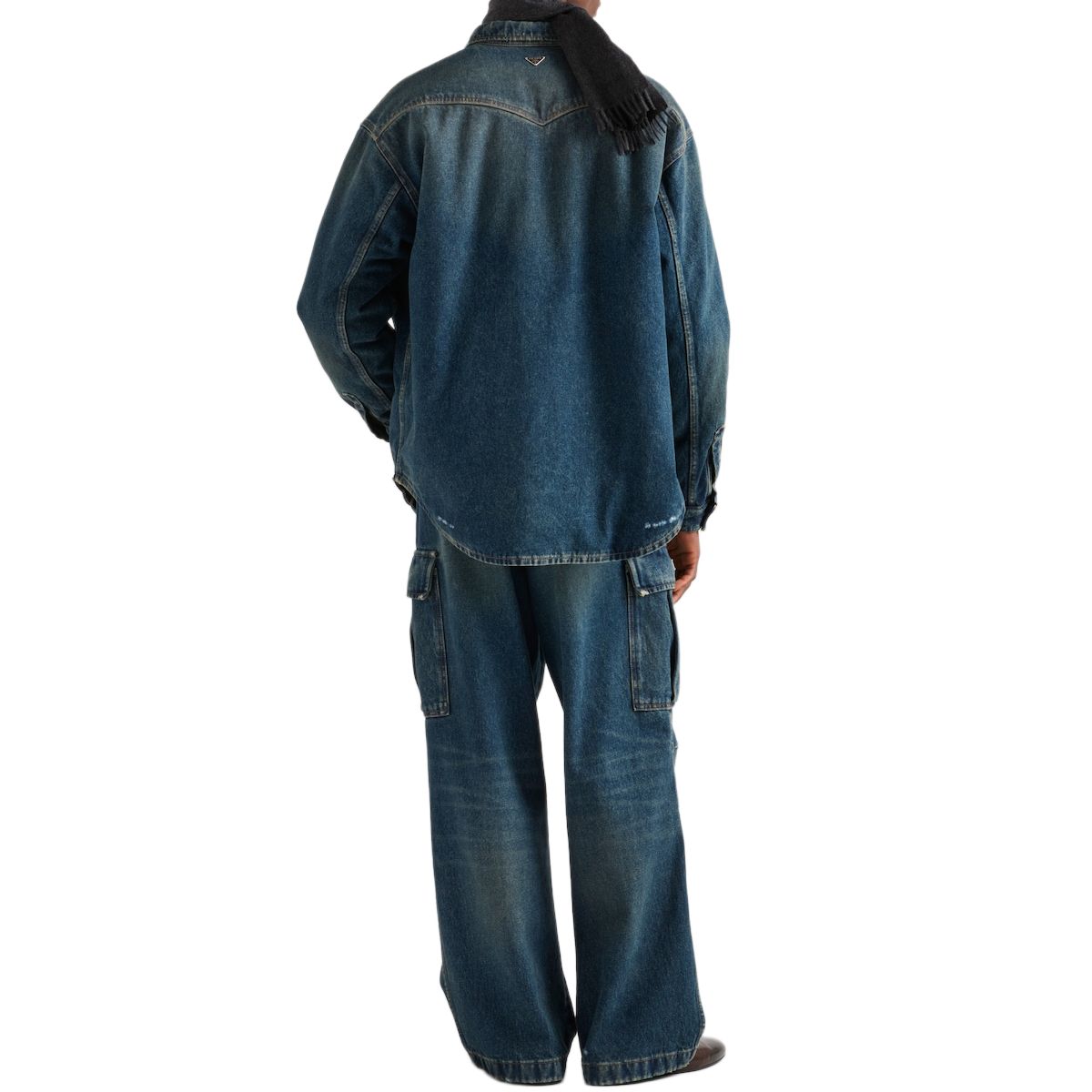 Shop PRADA  SS24 Solid Color Denim Long Sleeve Shirt - Blue GEC104-10UJ-F0008-S-OOO