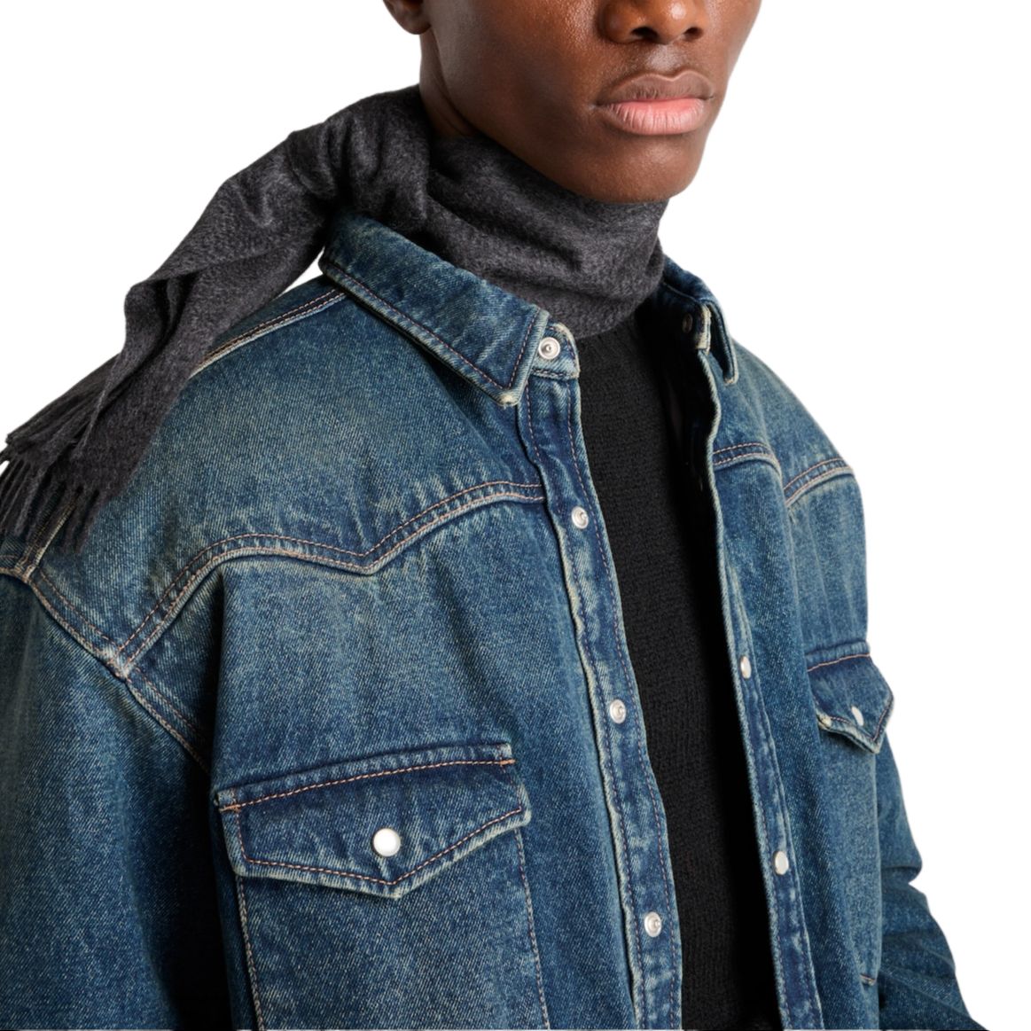 Purchase PRADA  SS24 Solid Color Denim Long Sleeve Shirt - Blue GEC104-10UJ-F0008-S-OOO