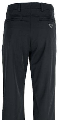 PRADA Stretch Casual Pants with Enamel Triangle Logo in Black. SPH252-11QL-F0002 Details for PRADA Stretch Casual Pants with Enamel Triangle Logo in Black. SPH252-11QL-F0002