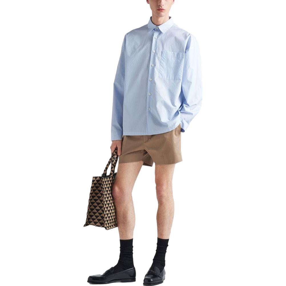 Lookbook PRADA 條紋印花長袖防曬襯衫 - 藍色 SC609-12U9-F03EM-S-221