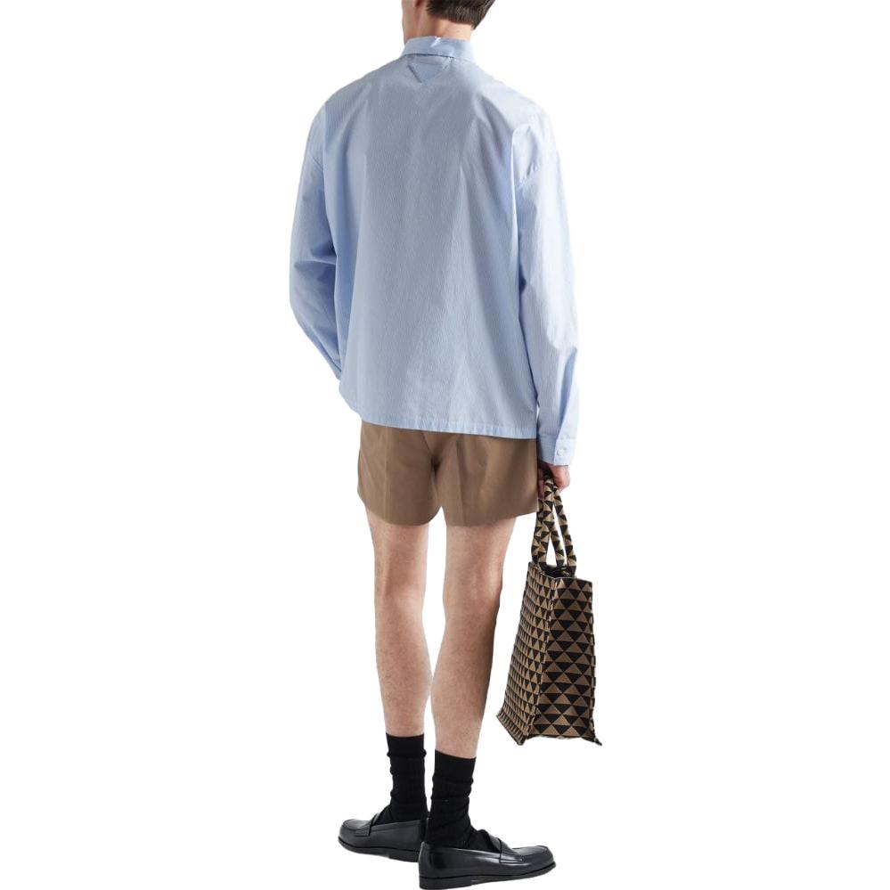 Shop PRADA 條紋印花長袖防曬襯衫 - 藍色 SC609-12U9-F03EM-S-221
