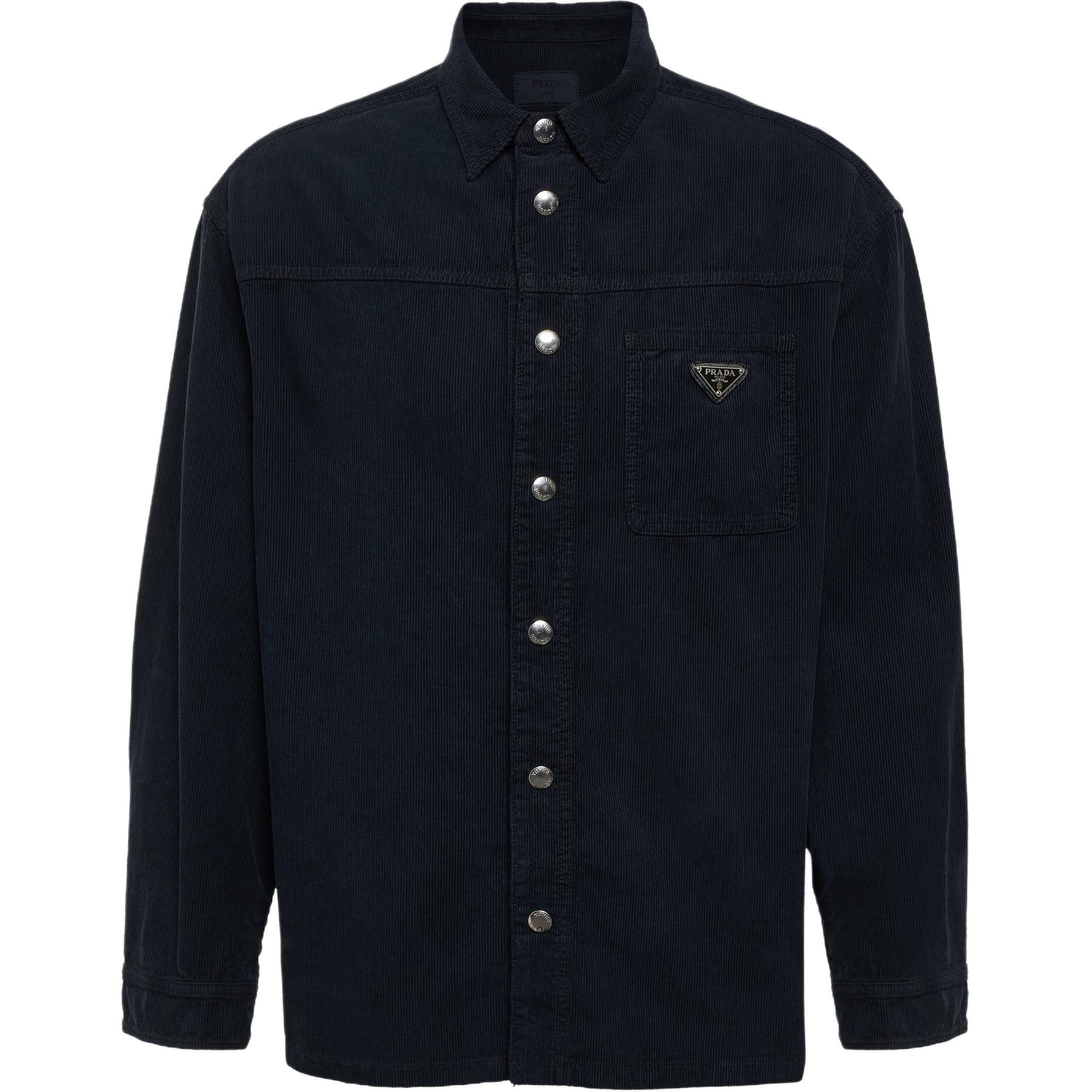 PRADA  Three-Tone Button-Up Long Sleeve Shirt in Blue GEC090S23213H-PF0008