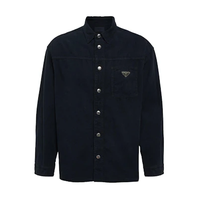 PRADA Three-Tone Button-Up Long Sleeve Shirt in Blue GEC090S23213H-PF0008