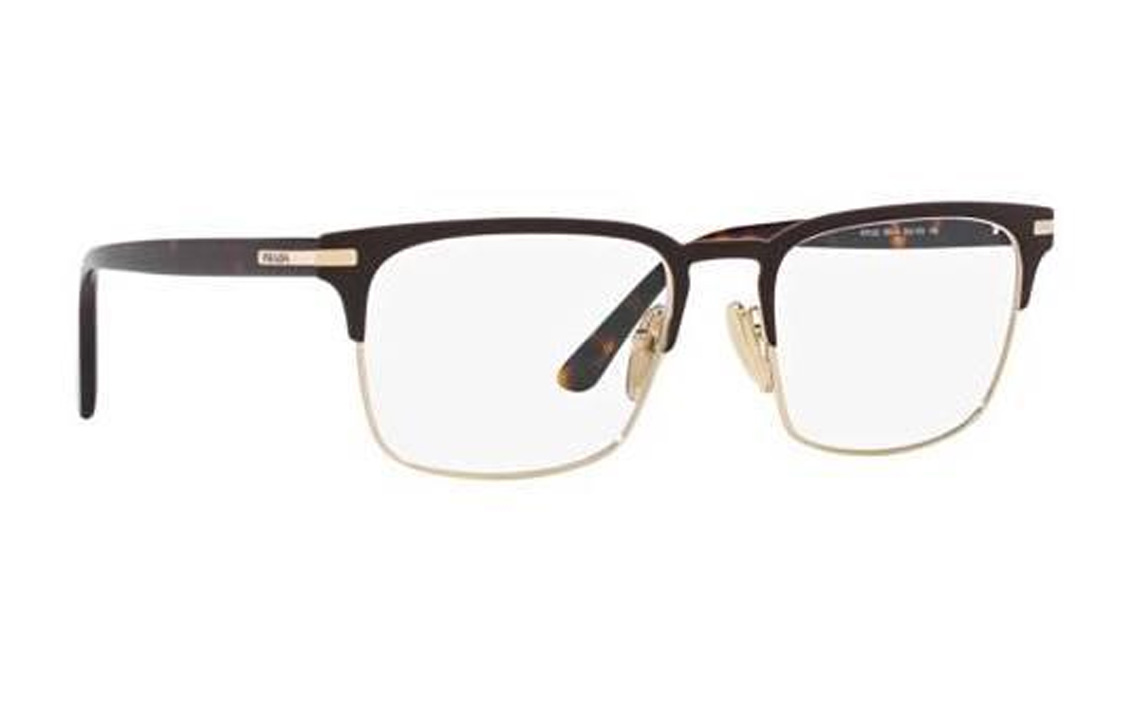 Lookbook PRADA Gafas Ópticas Rectangulares Carey con Logo Lateral. PR58ZV01U1O1