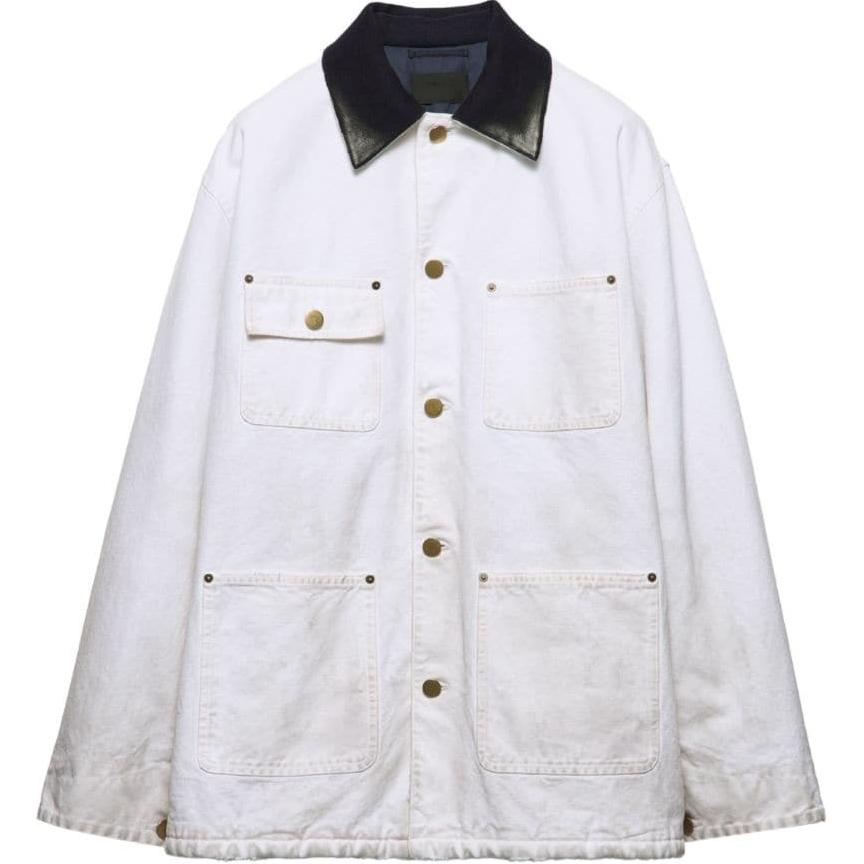 PRADA  White Distressed Collar Single-Breasted Long-Sleeve Jacket. SGC675-14W7-F0009-S-OOO