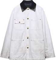 PRADA White Distressed Collar Single-Breasted Long-Sleeve Jacket. SGC675-14W7-F0009-S-OOO PRADA White Distressed Collar Single-Breasted Long-Sleeve Jacket. SGC675-14W7-F0009-S-OOO