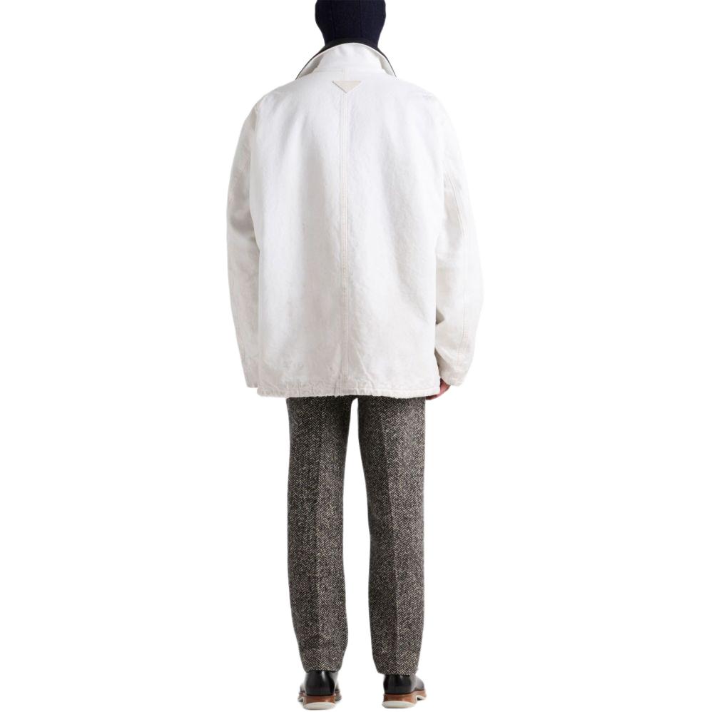 Shop 프라다 화이트 디스트레스 칼라 싱글브레스티드 롱슬리브 자켓. SGC675-14W7-F0009-S-OOO