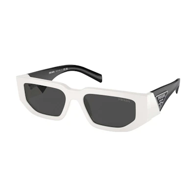 PRADA White Irregular Acetate Sunglasses with Side Logo Design. PR09ZS1425S0