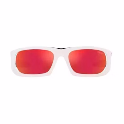 PRADA White Irregular Shaped Sunglasses with Side Logo. PS02YSAAI04U