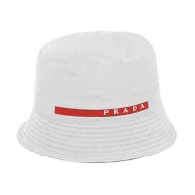 PRADA White Logo Embroidered Cotton Polyester Bucket Hat 2HC1371L4KF0K74