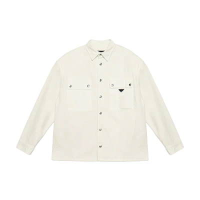PRADA White Long Sleeve Button-Up Shirt with Classic Point Collar. GEC088-13B3-F0379