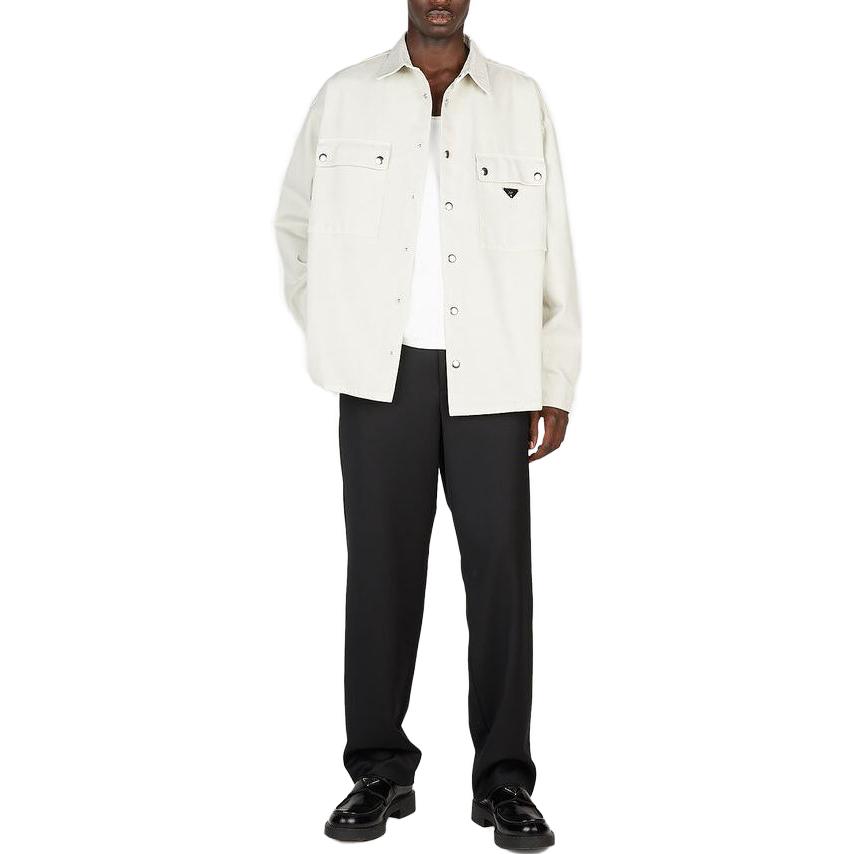 Shop PRADA 白色長袖經典尖領襯衫。 GEC088-13B3-F0379