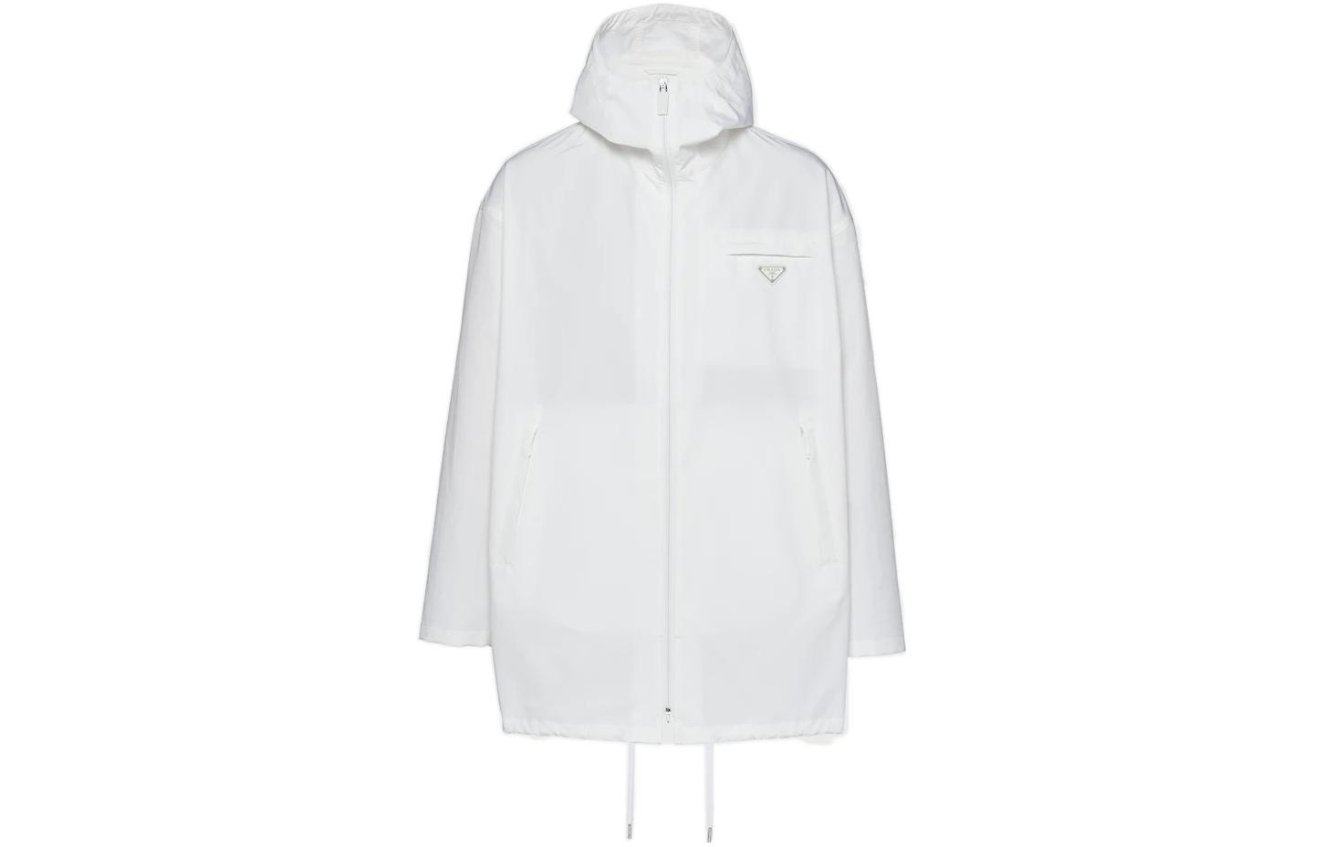 PRADA  White Plain Logo Zip Loose Fit Hooded Long Sleeve Jacket Coat SGN847-U43-F0009-S-182