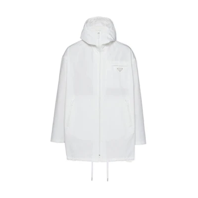 PRADA White Plain Logo Zip Loose Fit Hooded Long Sleeve Jacket Coat SGN847-U43-F0009-S-182