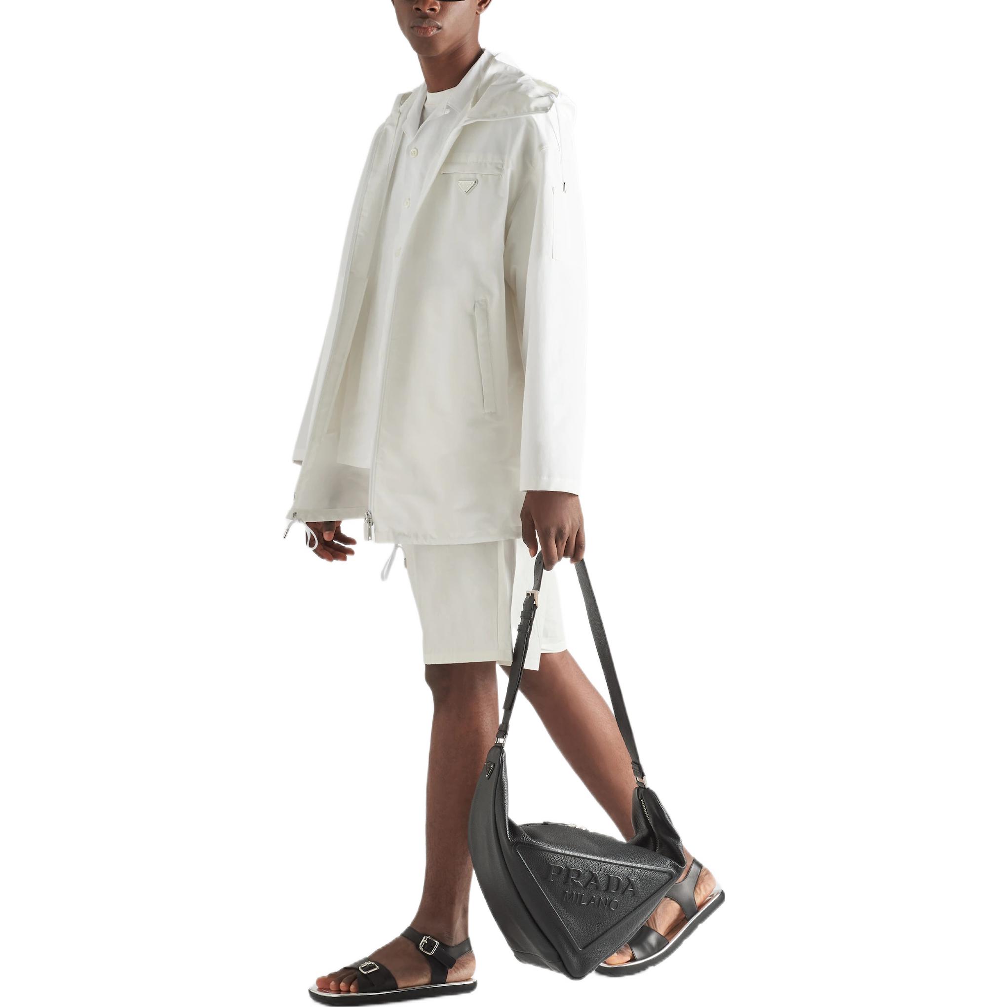 Lookbook PRADA 白色宽松连帽拉链长袖外套夹克带标志 SGN847-U43-F0009-S-182