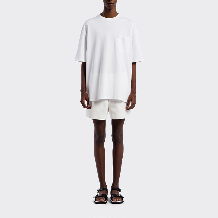 Lookbook 프라다 화이트 포켓 코튼 반팔 티셔츠 UJN812-240-F0009-S-221