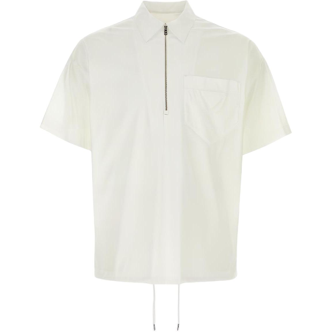 PRADA  White Short-Sleeve Polo Shirt with Partial Zip. SC763-10HT-F0009-S-OOO