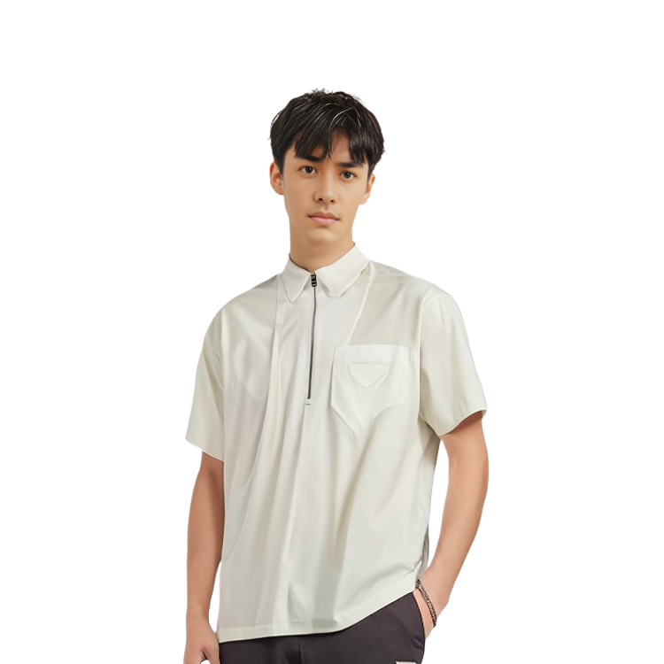 Shop 普拉达 白色短袖半拉链POLO衫. SC763-10HT-F0009-S-OOO