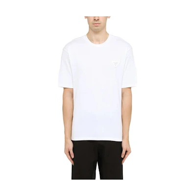 PRADA White Solid Color Crew Neck Short Sleeve T-Shirt UJN837240F0009