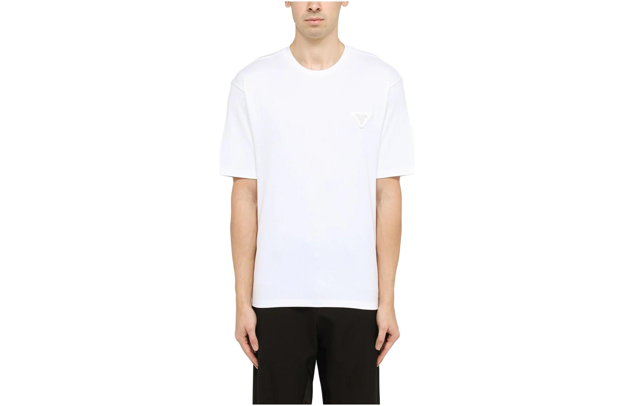 Order PRADA 白色純色圓領短袖T恤 UJN837240F0009