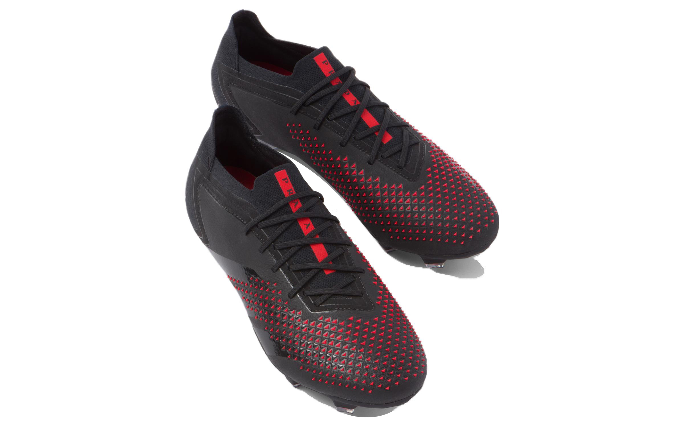 Lookbook プラダ×アディダス レザーローカットスニーカー 黒×赤 4E3601_2OG1_F0N98