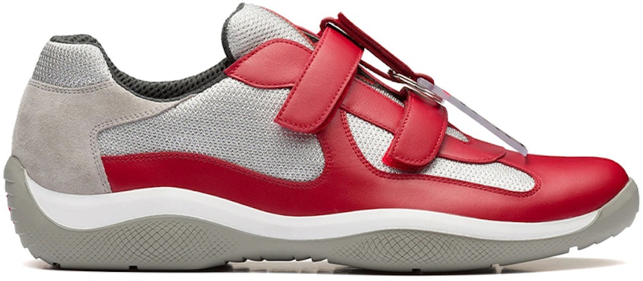 PRADA America‘s Cup 皮革 魔術貼拼色 減震 低筒 休閒運動鞋 男款 紅灰 Order PRADA America‘s Cup 皮革 魔術貼拼色 減震 低筒 休閒運動鞋 男款 紅灰