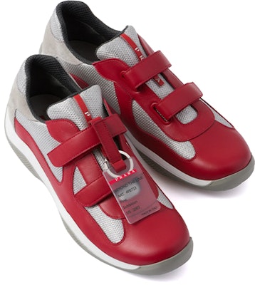 PRADA America‘s Cup 皮革 魔術貼拼色 減震 低筒 休閒運動鞋 男款 紅灰 Lookbook PRADA America‘s Cup 皮革 魔術貼拼色 減震 低筒 休閒運動鞋 男款 紅灰