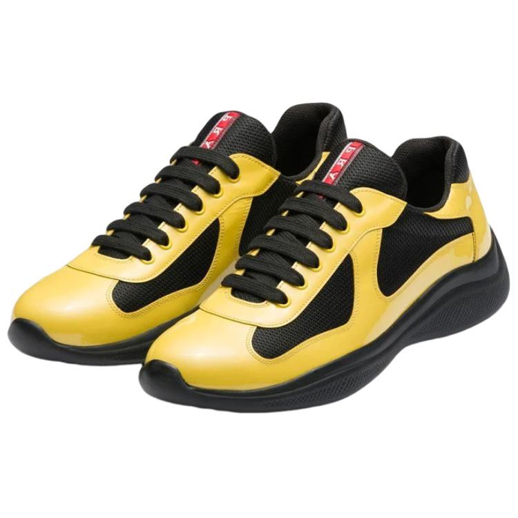 Lookbook PRADA 皮革 時尚系帶 低筒 運動休閒鞋 黃色