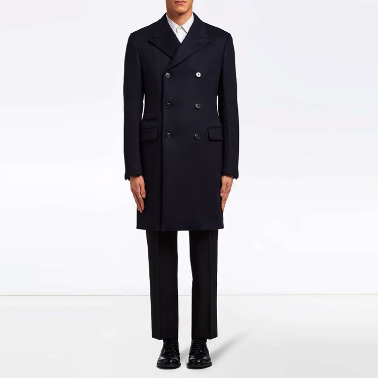 Shop PRADA Black Double-Breasted Cashmere Fitted Coat UC448CS2021W2Z-F0002