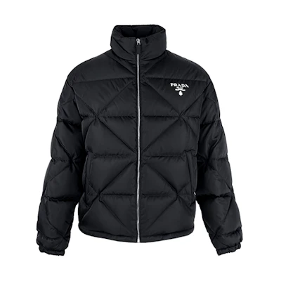 PRADA Black Down Jacket Logo Zip Pure Color Winter Long Sleeve Coat SGB8031WQ8-F0002