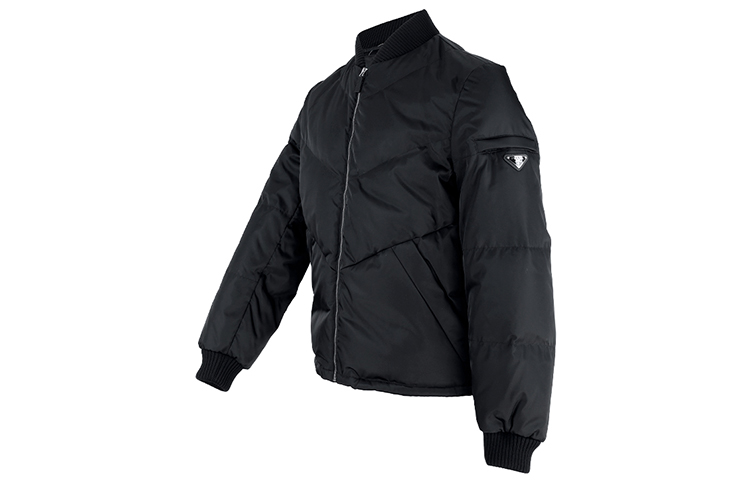 Shop PRADA Black Fitted Zip-Up Long Sleeve Down Jacket SGB794-1WQ8-F0002