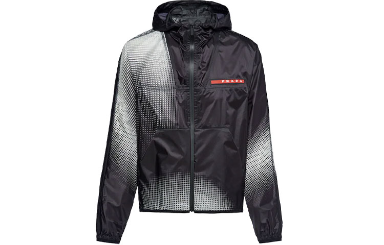 PRADA Black Grey Printed Long-Sleeve Hooded Jacket. SGB709-1YHS-F0002-S-211