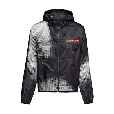 PRADA Black Grey Printed Long-Sleeve Hooded Jacket. SGB709-1YHS-F0002-S-211
