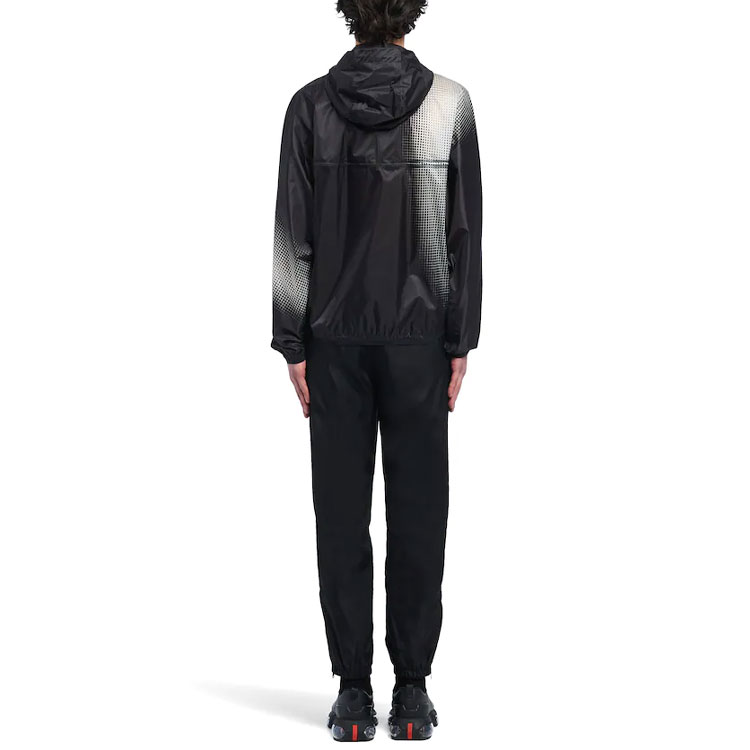 Shop PRADA 黑灰印花连帽长袖夹克. SGB709-1YHS-F0002-S-211