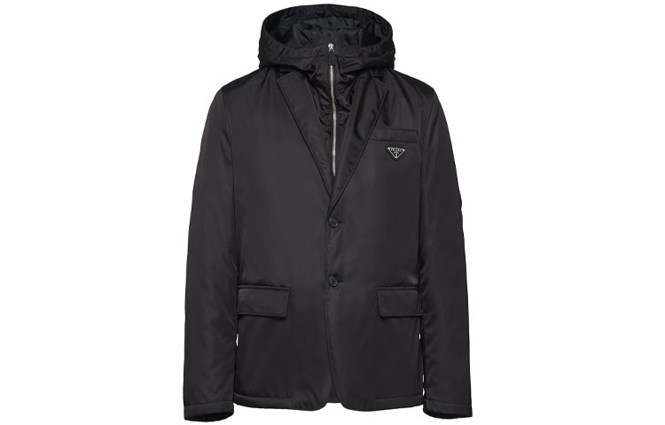 PRADA Black Hooded Blazer Jacket with Logo. SD118S2121WQ8-F0002