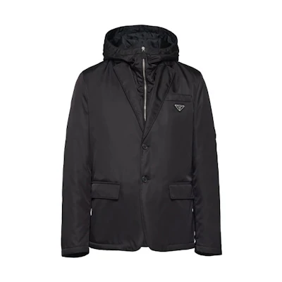 PRADA Black Hooded Blazer Jacket with Logo. SD118S2121WQ8-F0002
