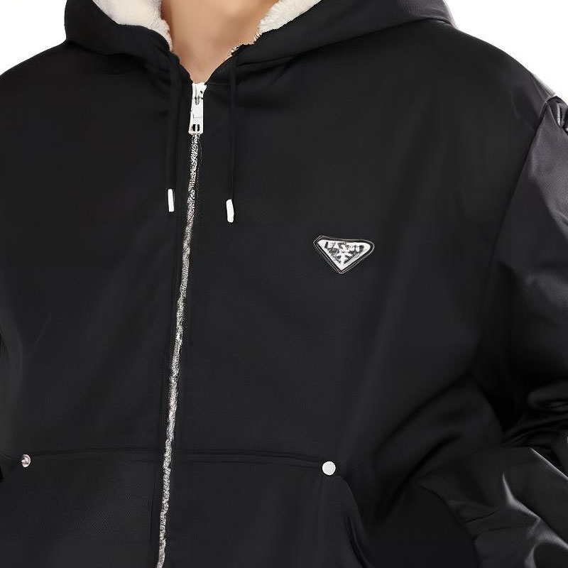 Purchase Prada 黑色连帽logo长袖拉链夹克 SGC5851WQ8-F0002