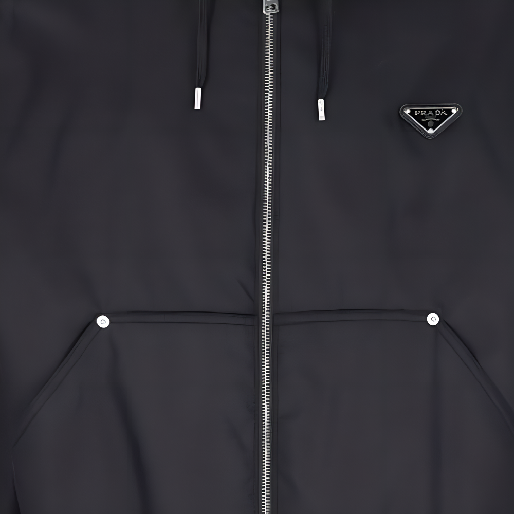 Cheap Prada 黑色连帽logo长袖拉链夹克 SGC5851WQ8-F0002