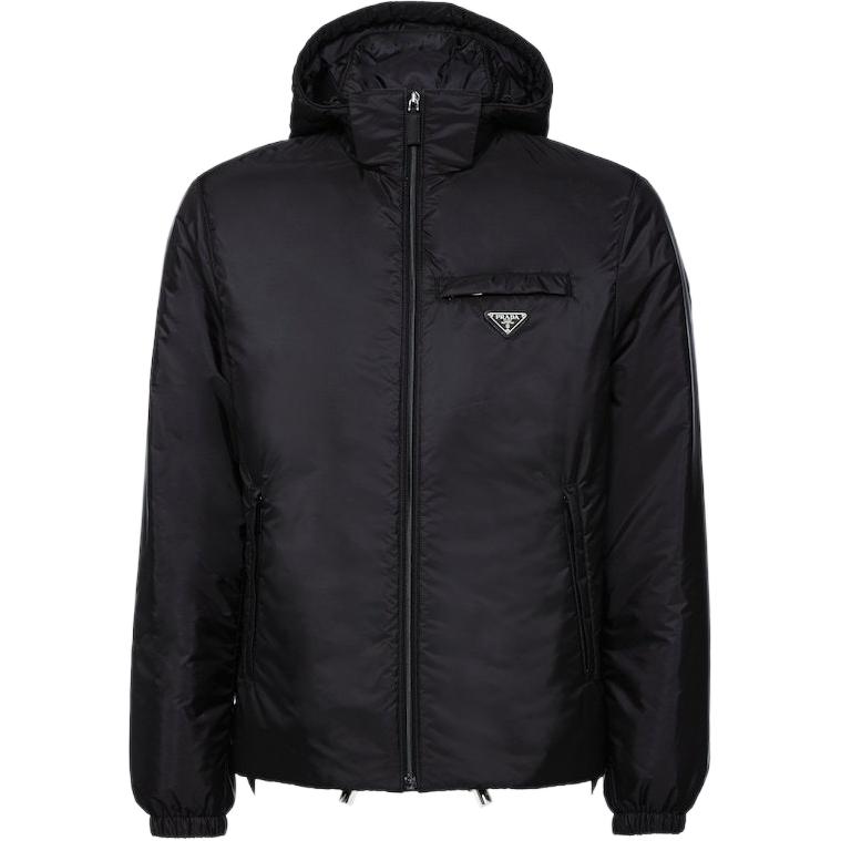 PRADA Black Hooded Puffer Jacket with Logo and Full Zip. SGN955-1WQ9-S-191