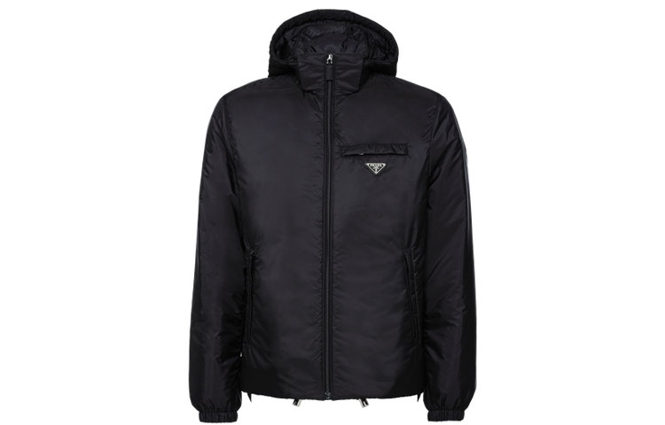 Order PRADA Black Hooded Puffer Jacket with Logo and Full Zip. SGN955-1WQ9-S-191