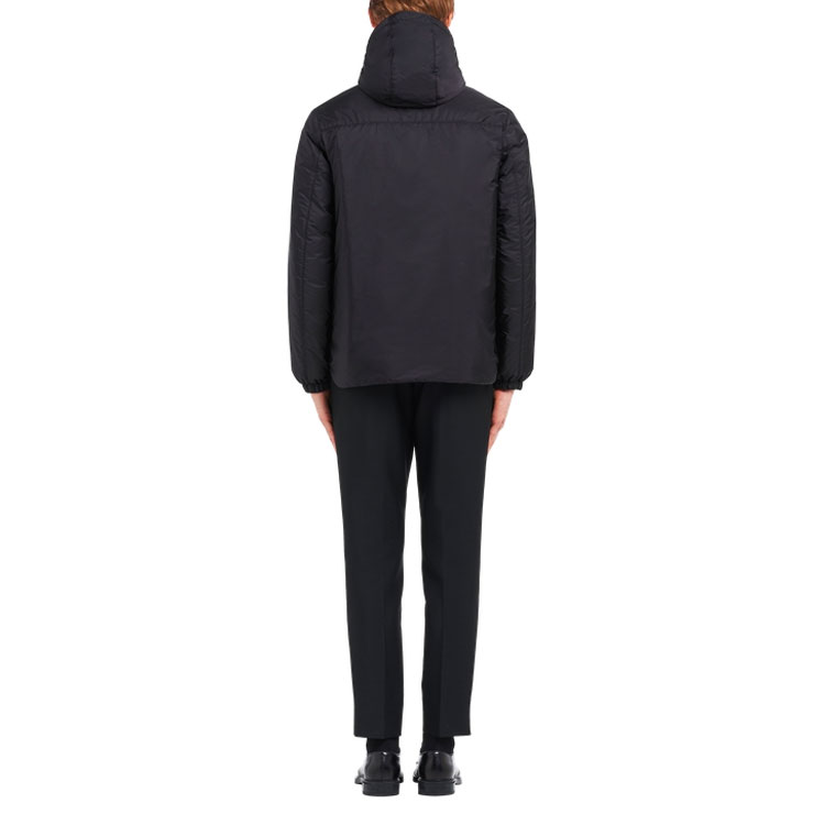 Shop PRADA Black Hooded Puffer Jacket with Logo and Full Zip. SGN955-1WQ9-S-191