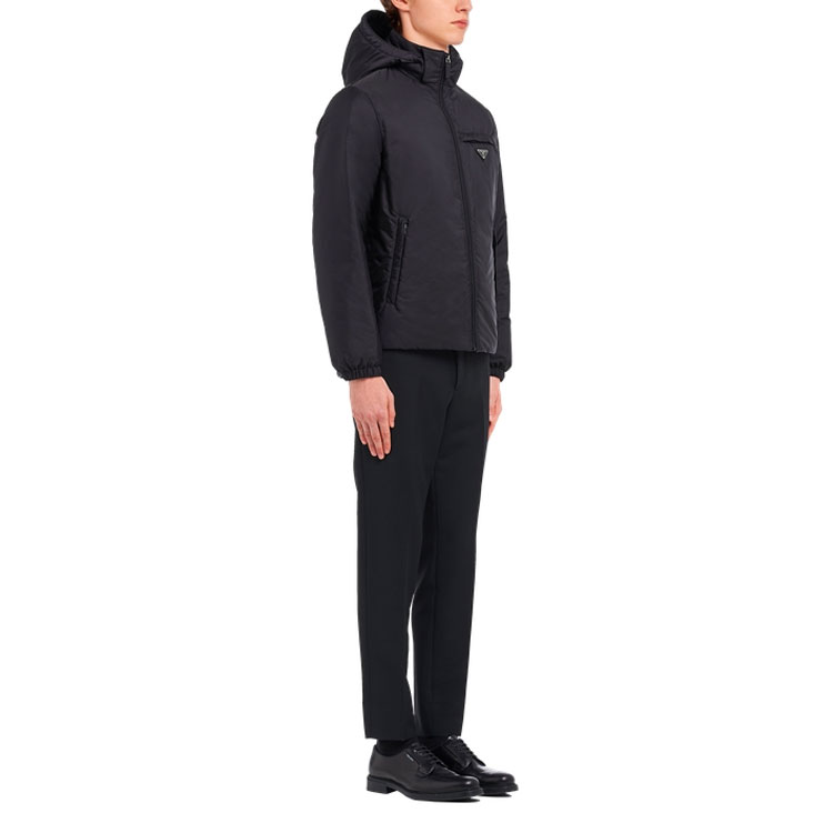 Purchase PRADA Black Hooded Puffer Jacket with Logo and Full Zip. SGN955-1WQ9-S-191