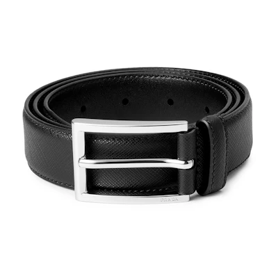 PRADA Black Leather Belt with Buckle for Men, 3cm Wide 2CC001-053-F0002