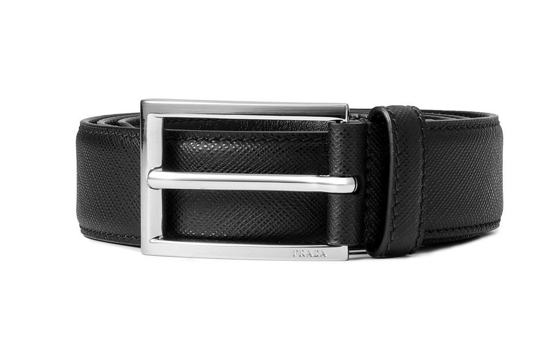 Lookbook PRADA Black Leather Belt with Buckle for Men, 3cm Wide 2CC001-053-F0002