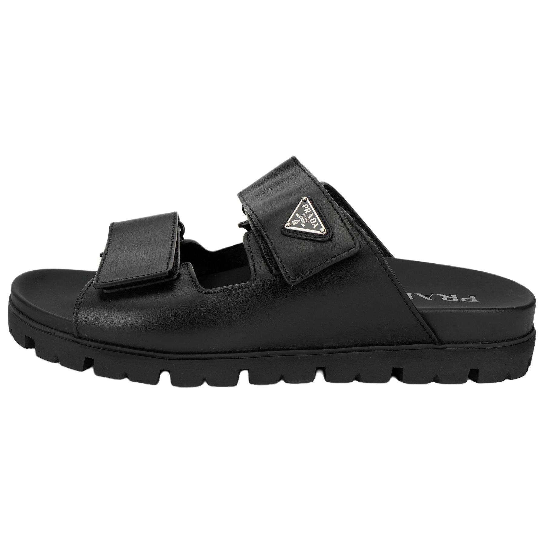 PRADA Black Leather Velcro Strap Slides 2X3129_3LEM_F0002
