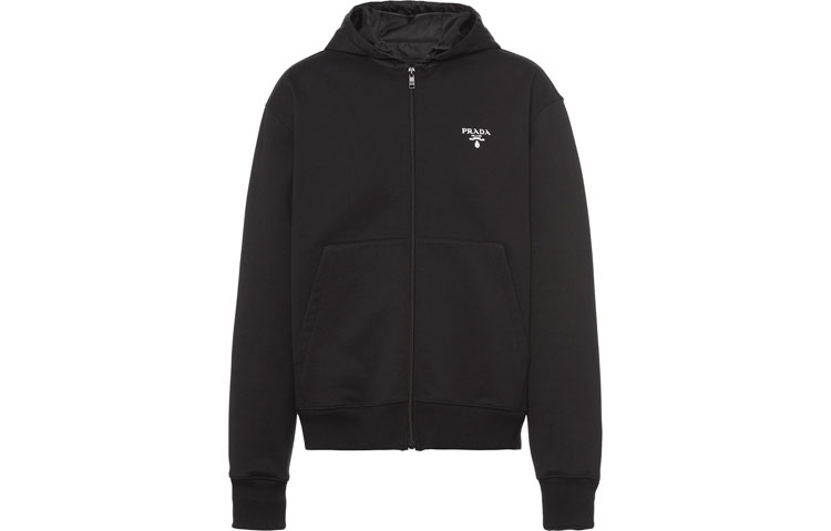 PRADA Black Logo Embroidered Zip-Up Hoodie Jacket. UJL186S2021YYB-F0806