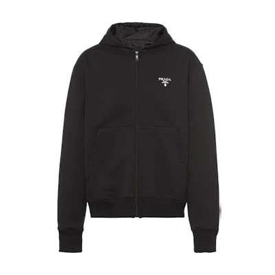 PRADA Black Logo Embroidered Zip-Up Hoodie Jacket. UJL186S2021YYB-F0806