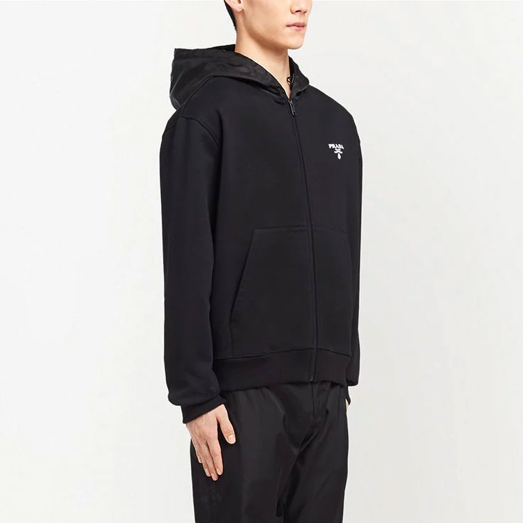 Purchase 普拉达黑色Logo刺绣拉链连帽夹克外套. UJL186S2021YYB-F0806