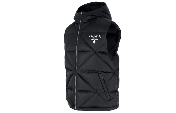 Shop 普拉达黑色连帽徽标印花羽绒马甲. SGB804-1WQ8-F0002
