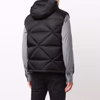 Sizing PRADA 黑色連帽印花羽絨背心. SGB804-1WQ8-F0002
